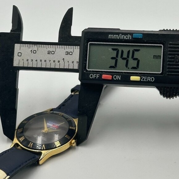 Vintage Tommy Hilifiger Watch Men Black Dial Striped Leather Band Y2K Works 9" - Picture 10 of 12